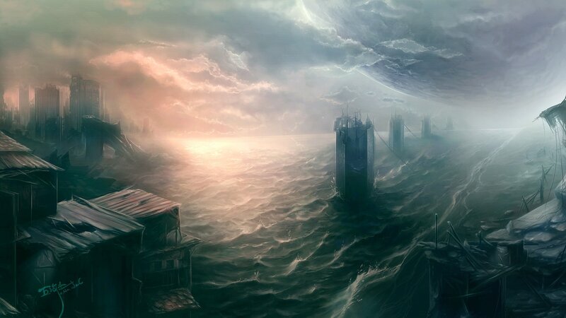 Flooded City Ruins — Gray, Dramatic