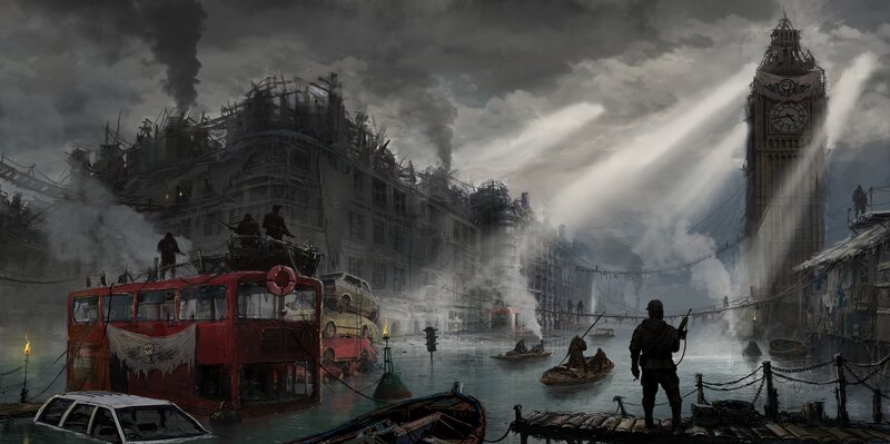 Flooded City Ruins — Gray