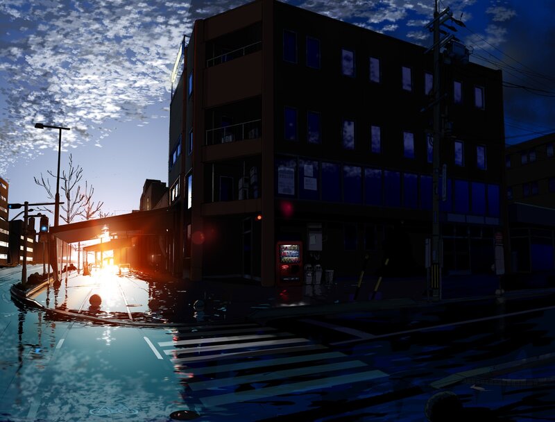 Flooded City Street — Blue, Dramatic