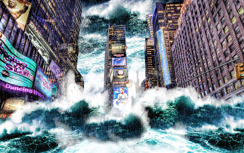 Flooded City Street — Blue