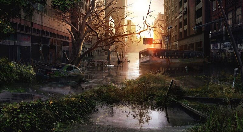 Flooded City Street — Brown, Dramatic