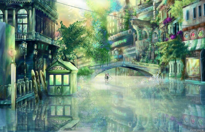 Flooded City Street — Green