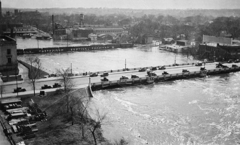 Flooded city with bridge