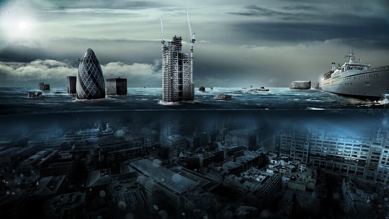 Flooded Cityscape — Blue, Dramatic, Night