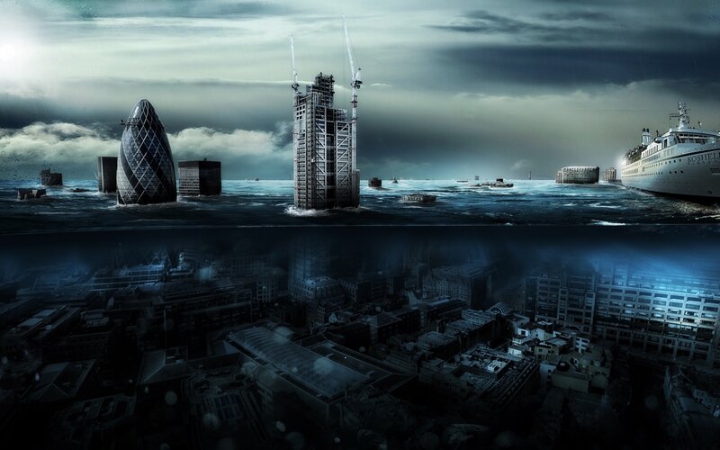 Flooded Cityscape — Blue, Dramatic