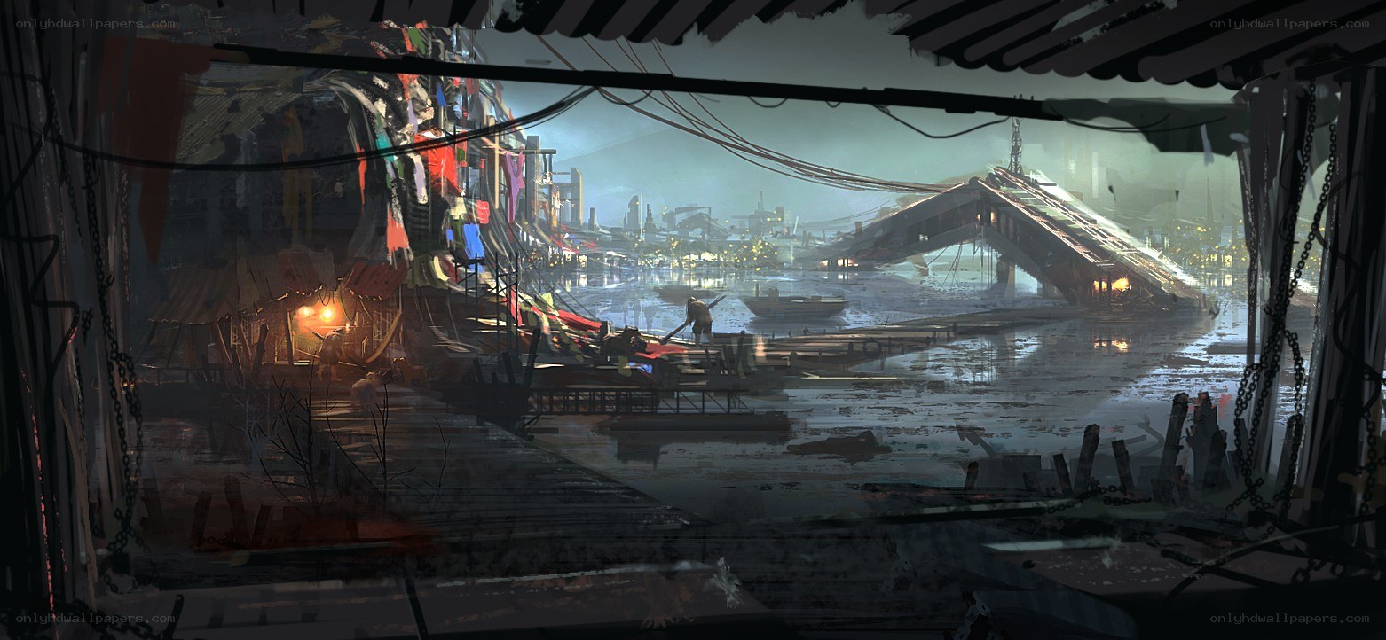 flooded cityscape concept art