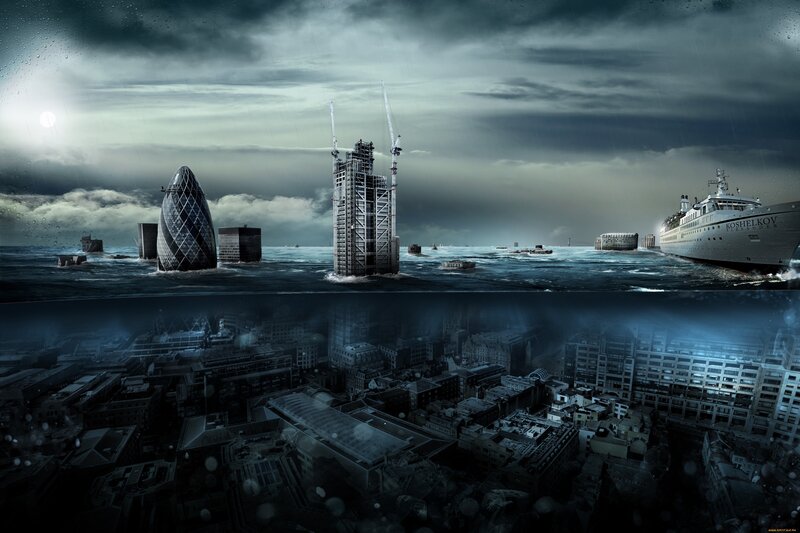 Flooded Cityscape — Gray