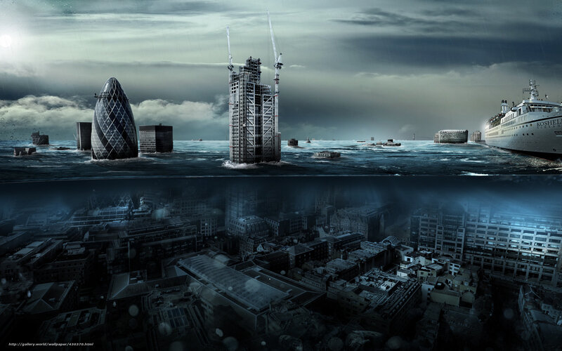 flooded cityscape with skyscrapers