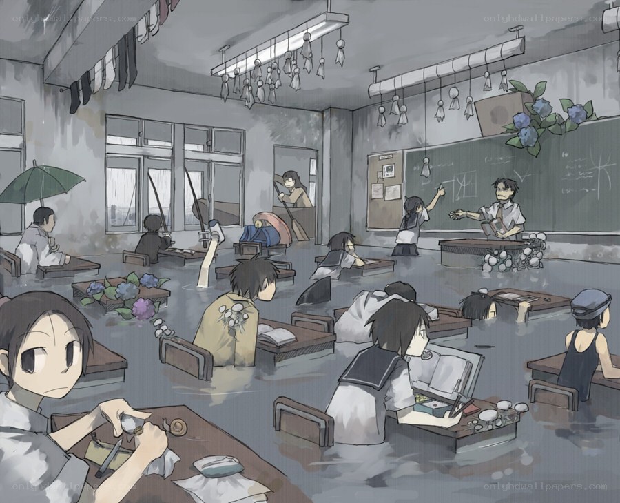 flooded classroom scene