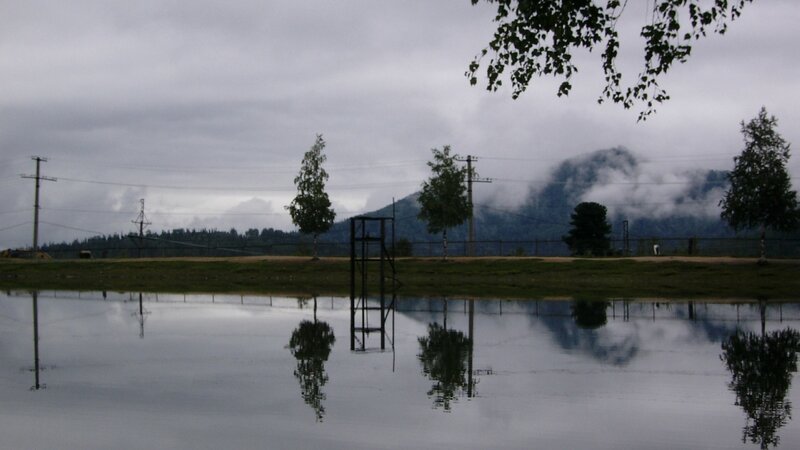 flooded field with mountain view