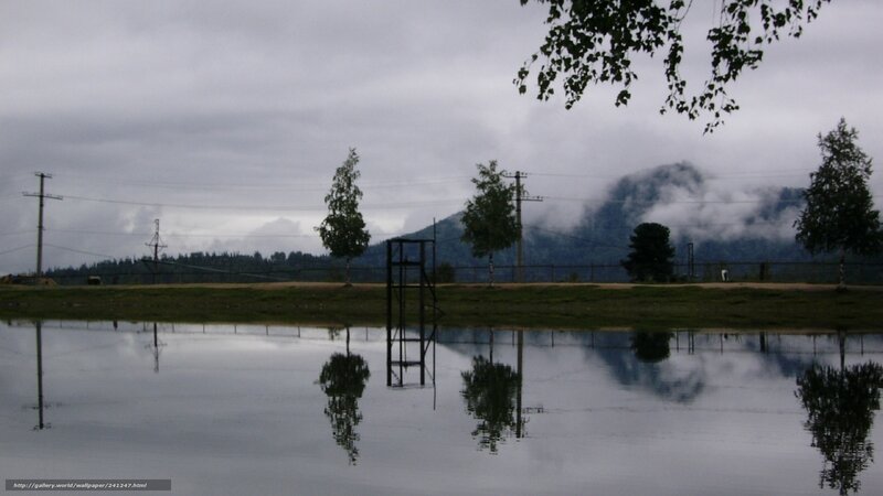 Flooded field with mountain view