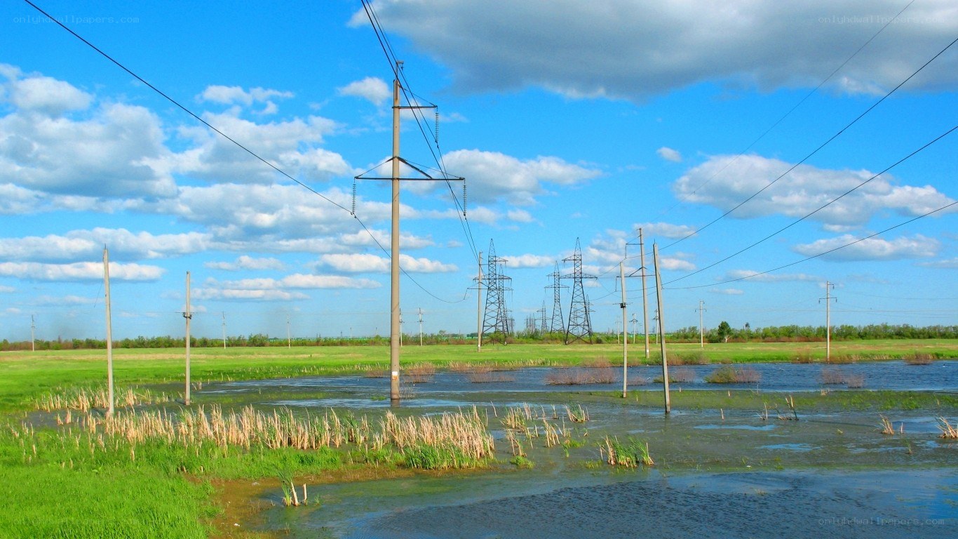 Flooded field with power lines