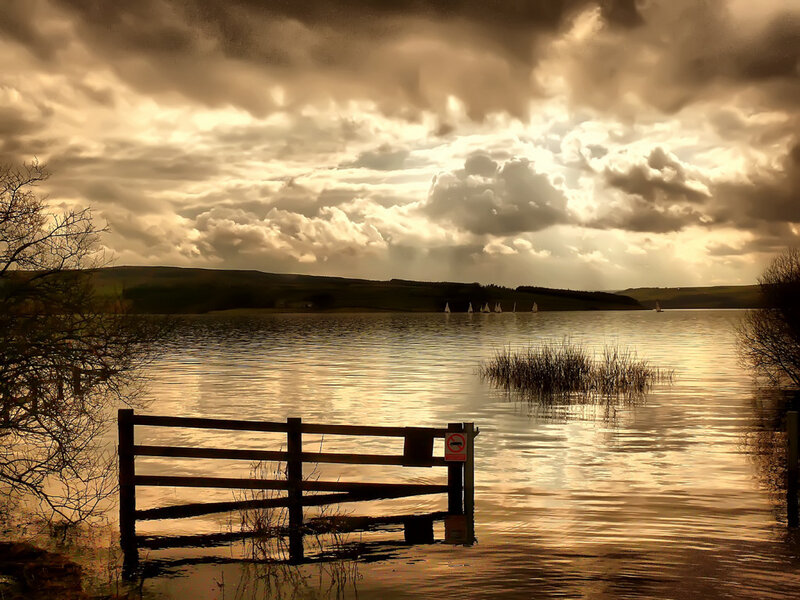 Flooded gate at sunset