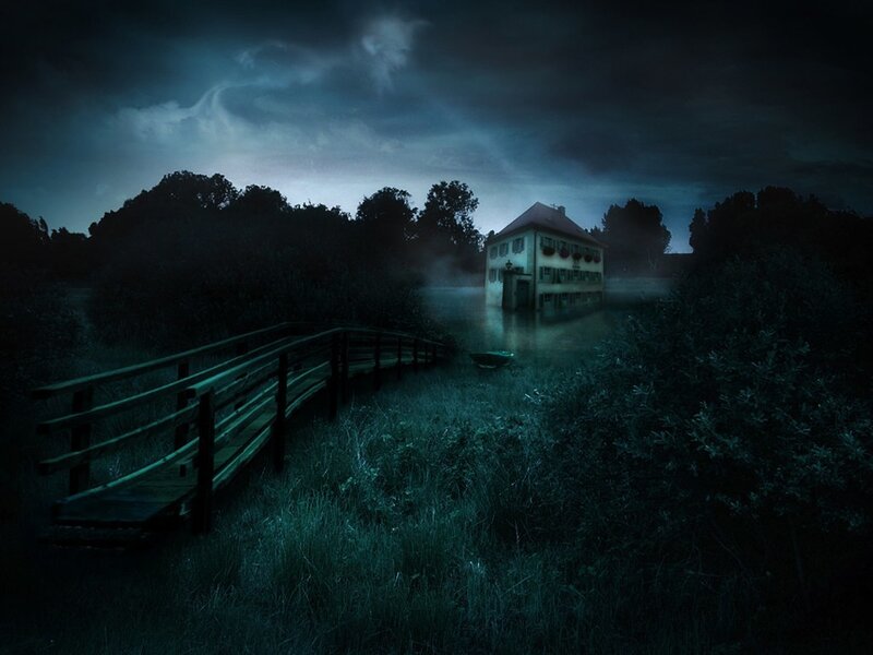 Flooded House at Night
