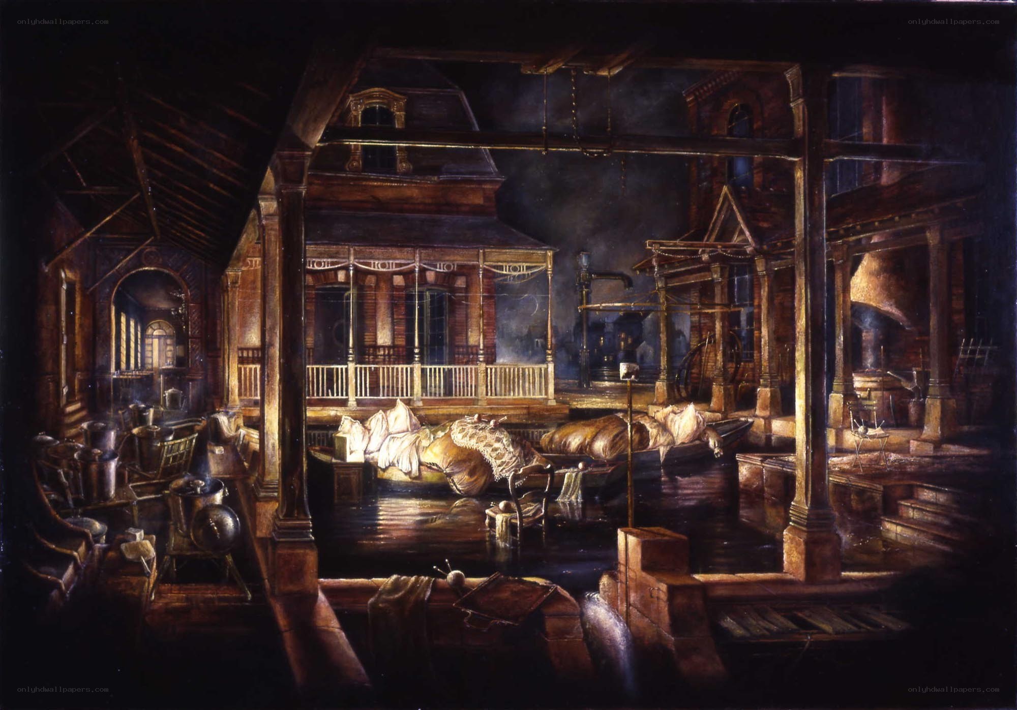 Flooded industrial interior