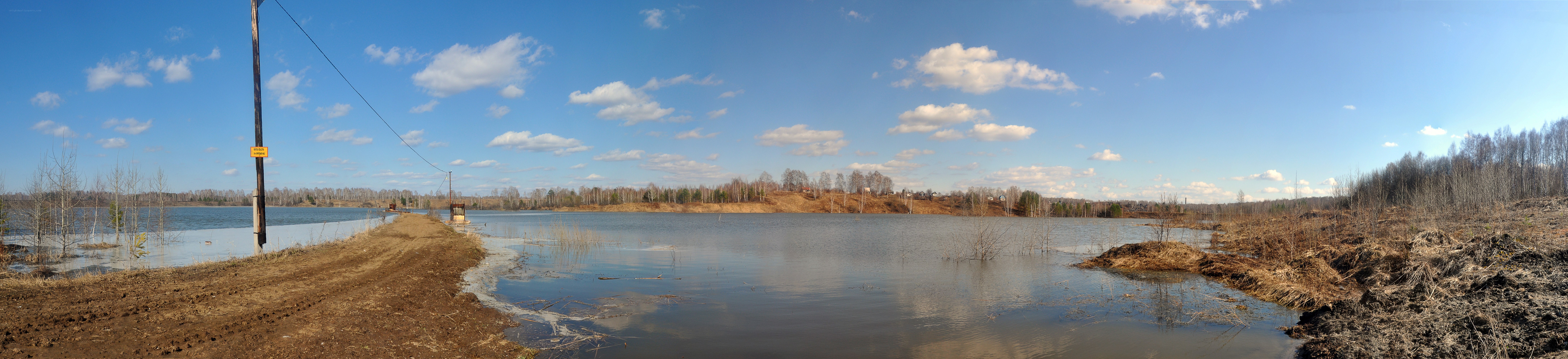 Flooded landscape with power pole