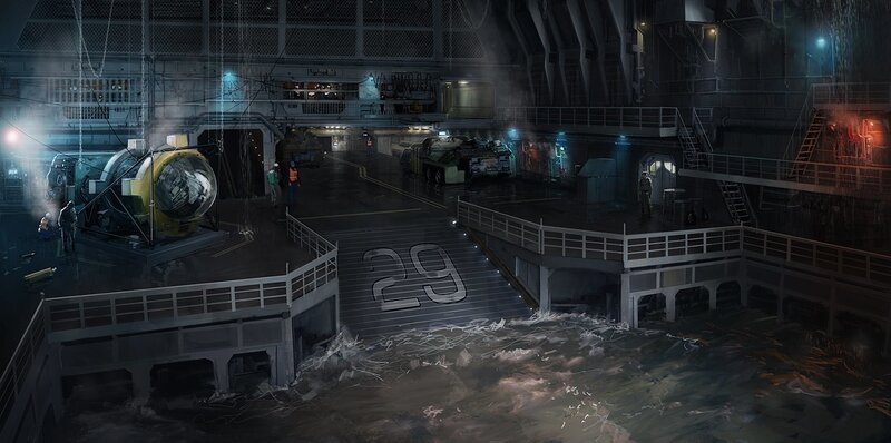 flooded military hangar