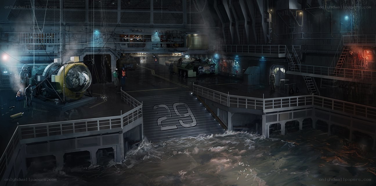flooded military hangar