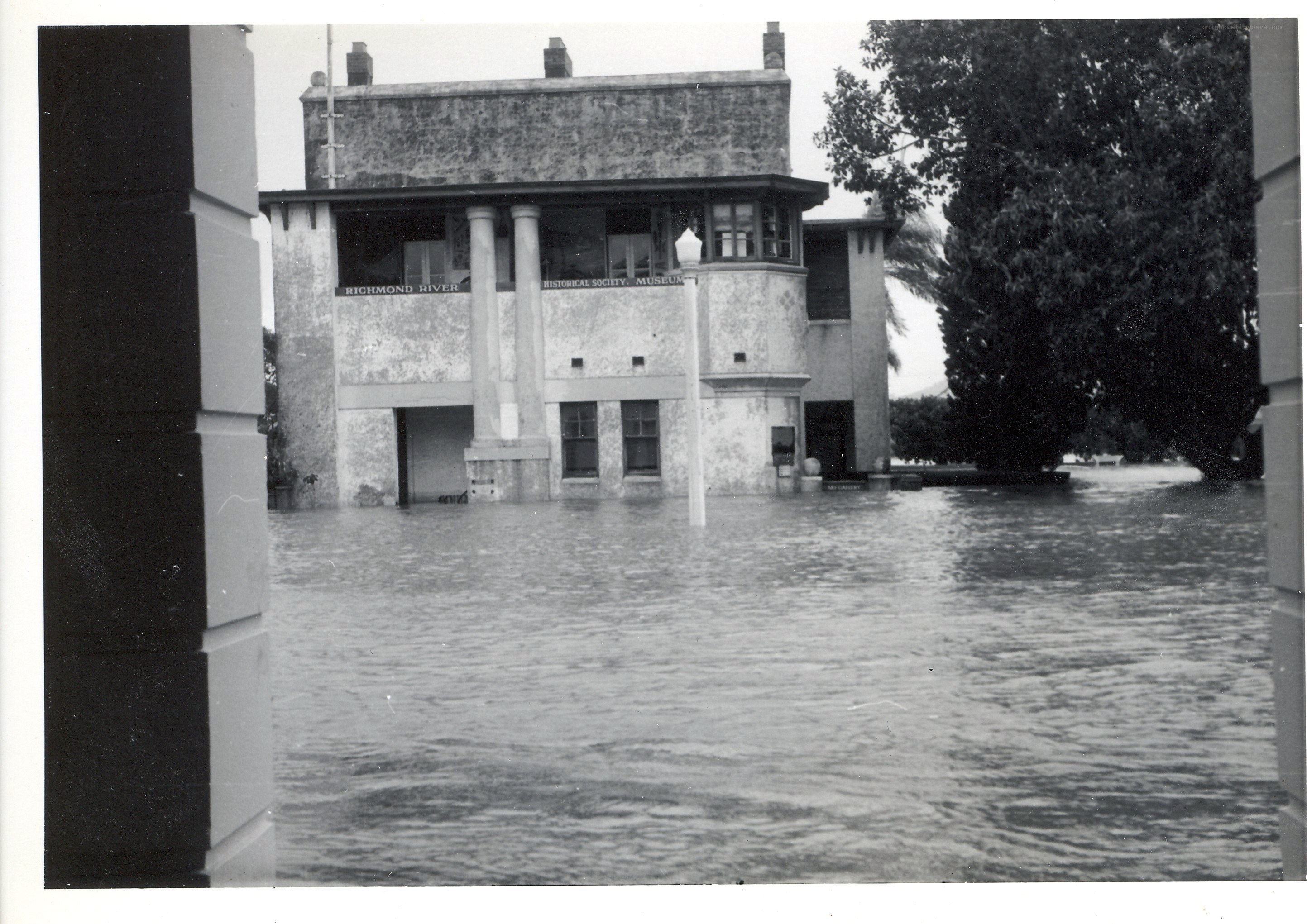 Flooded museum building