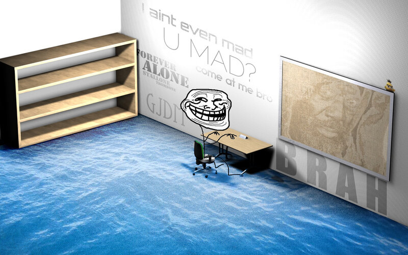 flooded office with troll meme