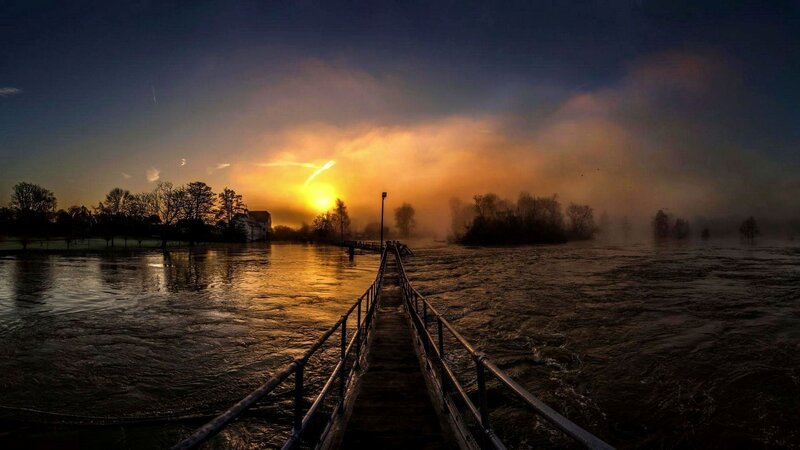 Flooded Pier at Sunset — Orange