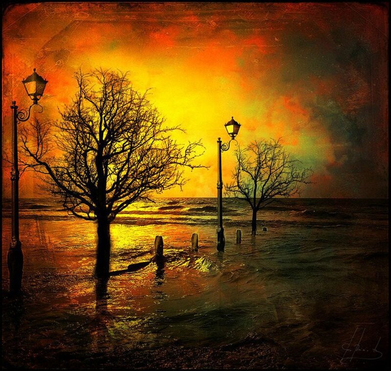 Flooded Promenade at Sunset