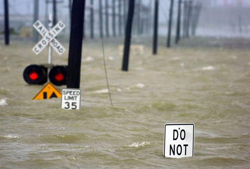 Flooded railroad crossing