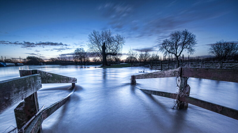 Flooded River at Dusk — Blue, Serene