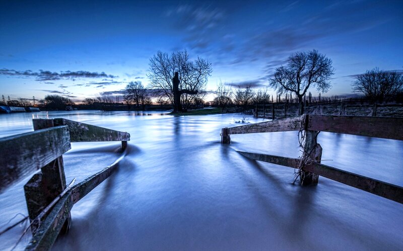 Flooded River at Dusk — Blue