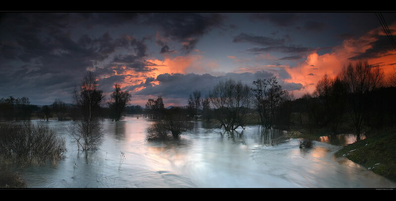 Flooded River at Dusk — Orange