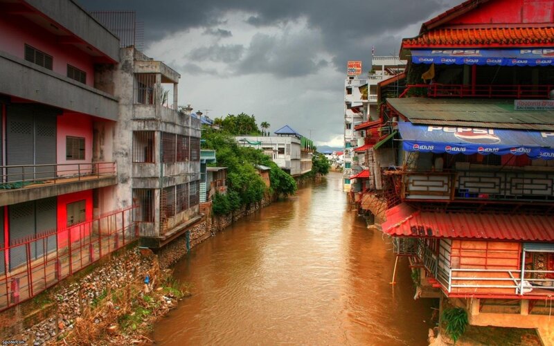 Flooded river in a Thai town