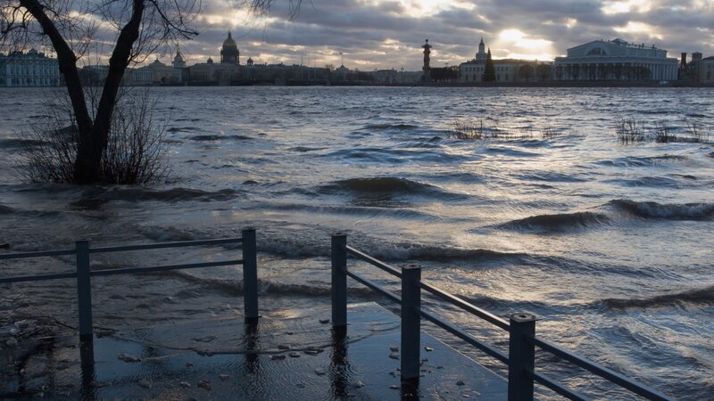 Flooded river in city