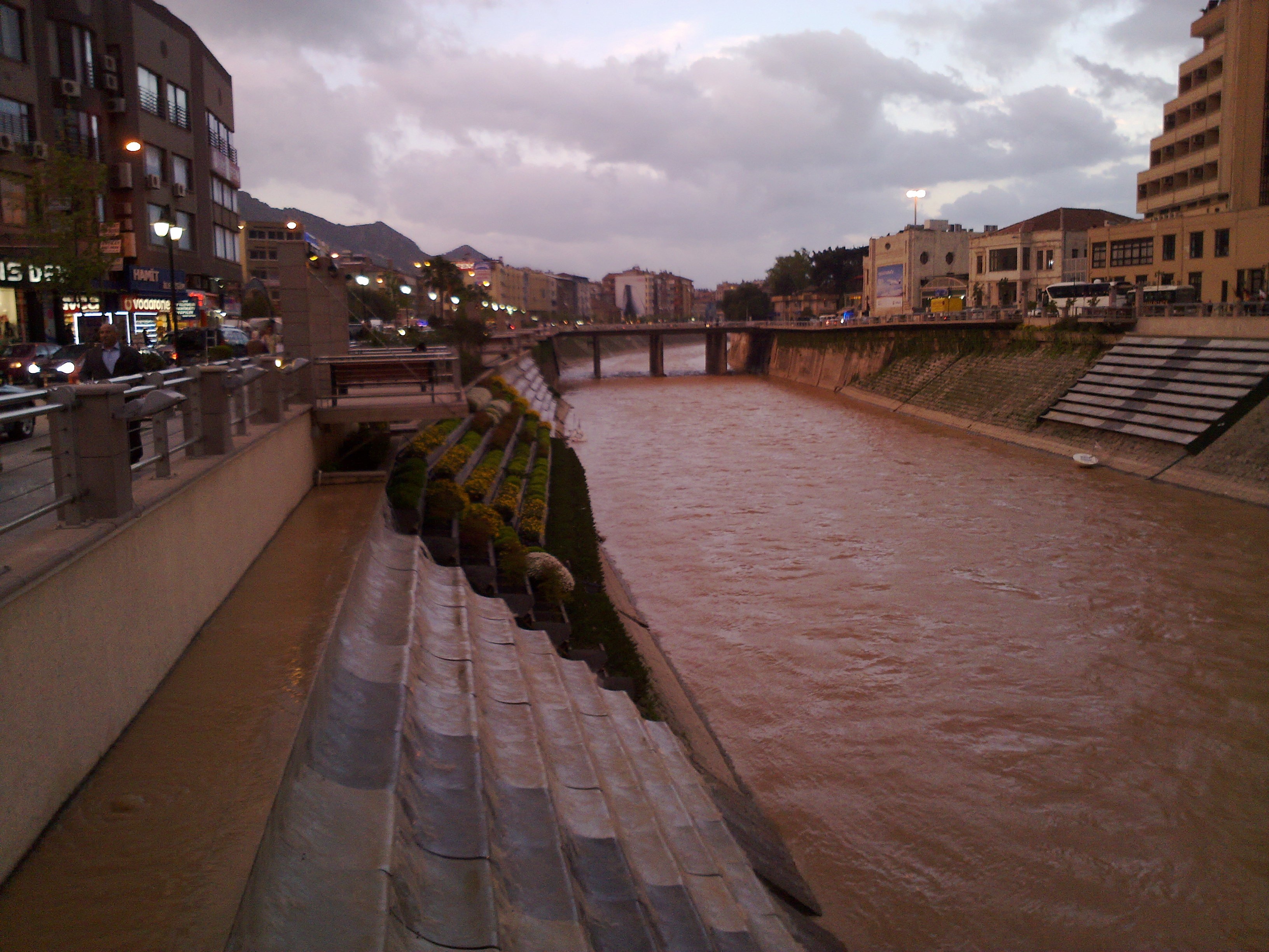 Flooded river in city