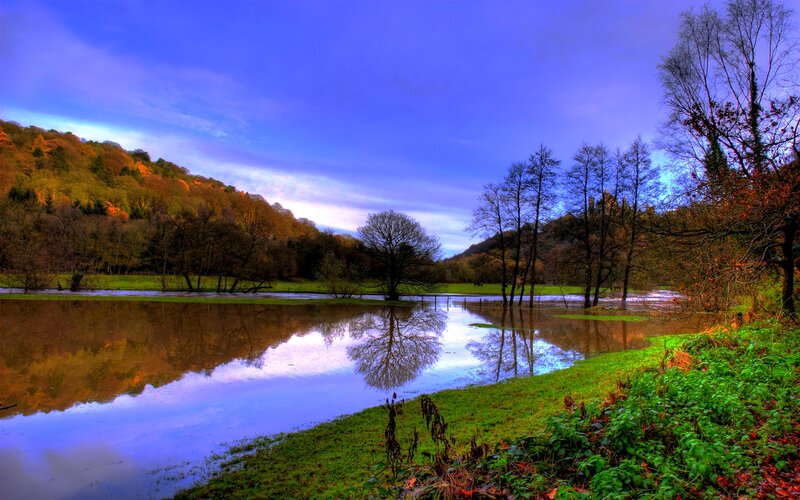 Flooded River Landscape — Blue