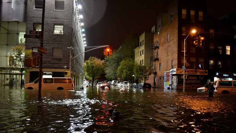 Flooded street at night in New York