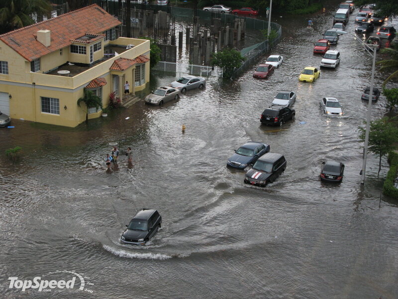 Flooded Street with Cars — Gray
