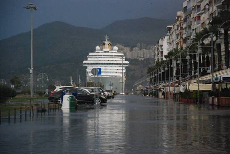 Flooded Street with Cruise Ship