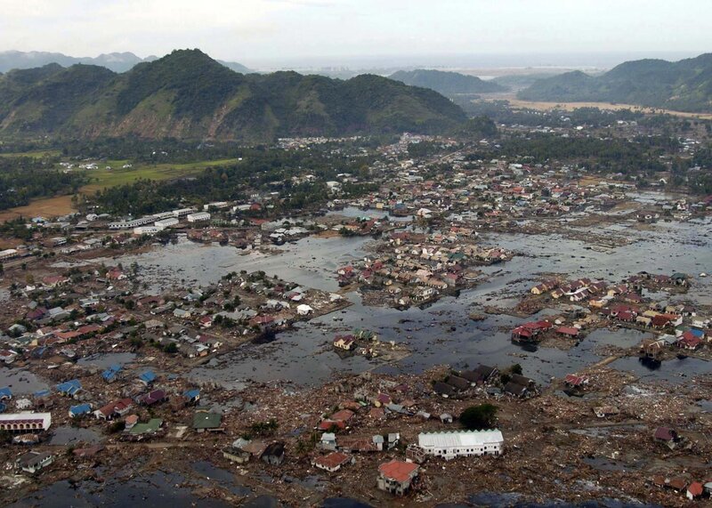 Flooded town after natural disaster