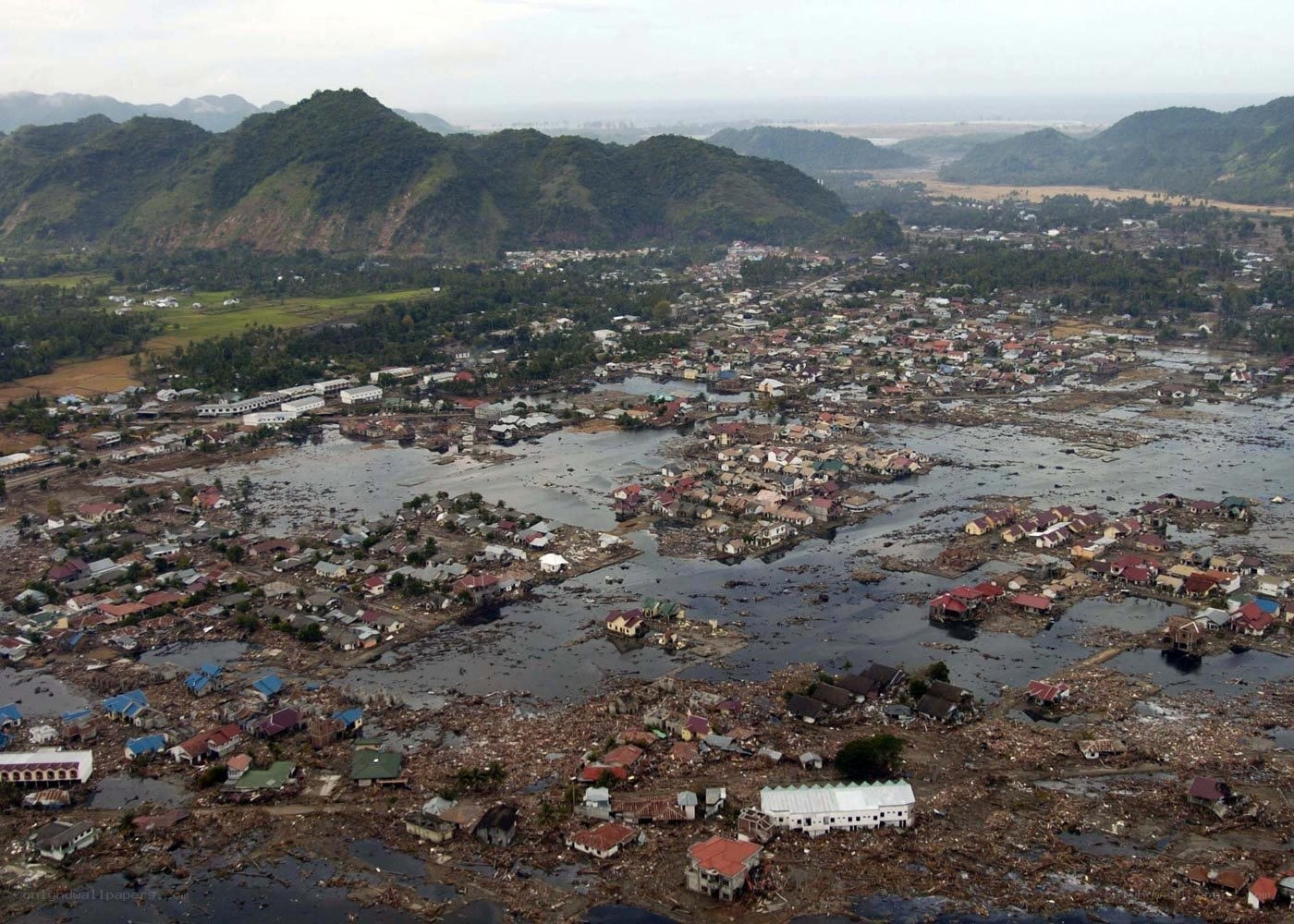 Flooded town after natural disaster