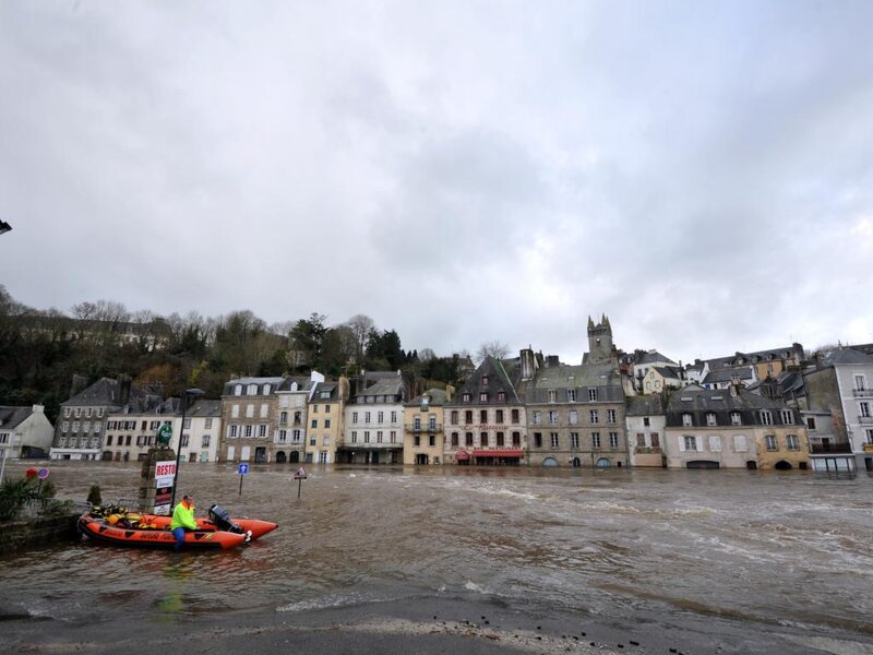 Flooded Town with Rescue Boat