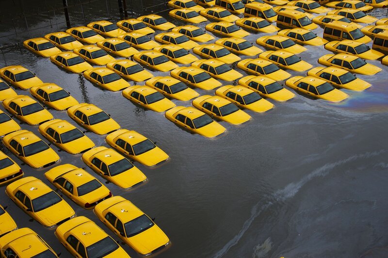 Flooded yellow taxis
