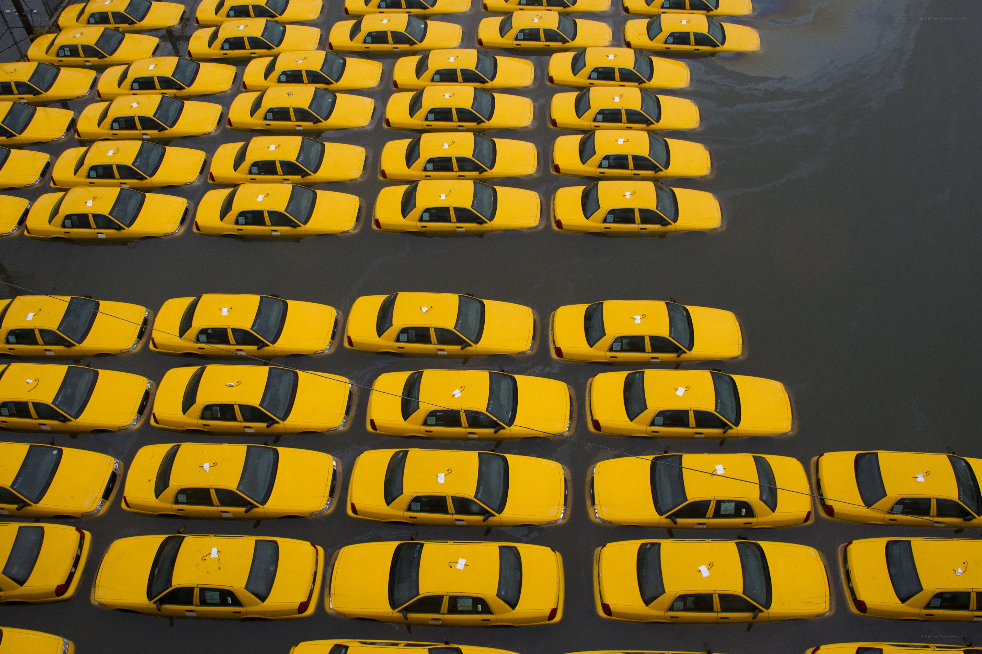 Flooded yellow taxis