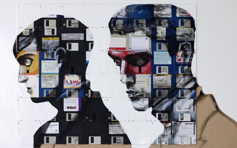 Floppy disk portrait collage