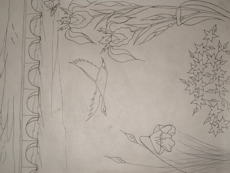 floral and bird sketch