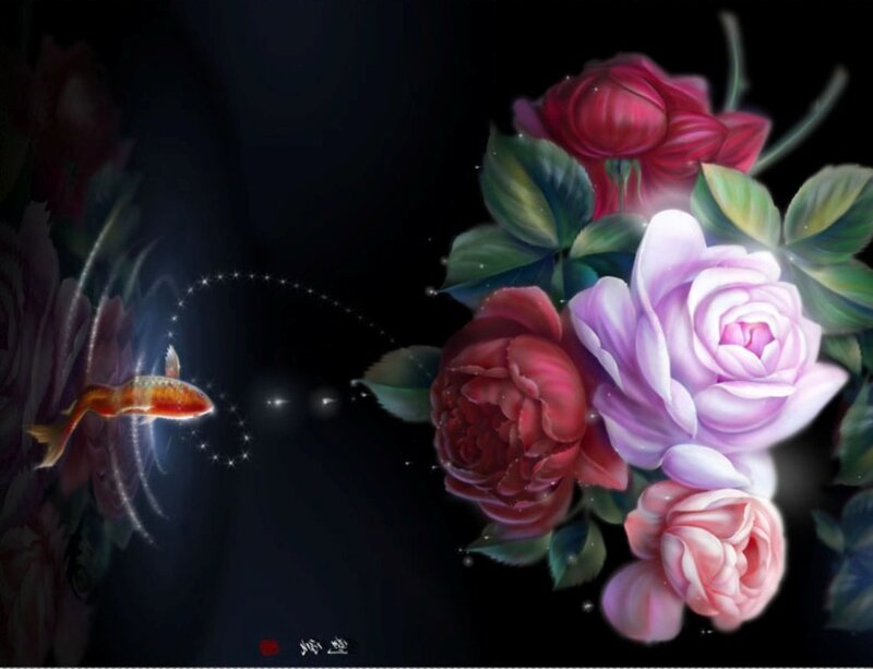 Floral and fish digital art
