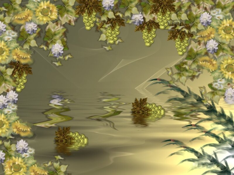 Floral and grape border over water