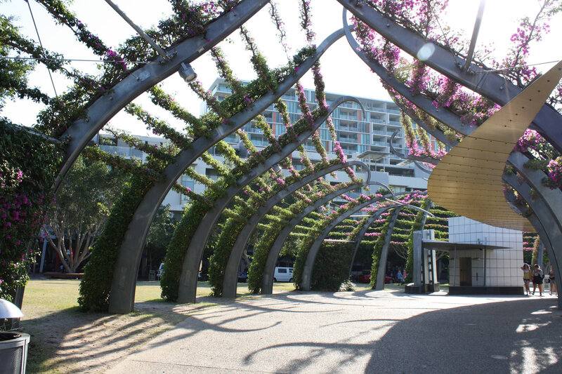 Floral archway in urban park