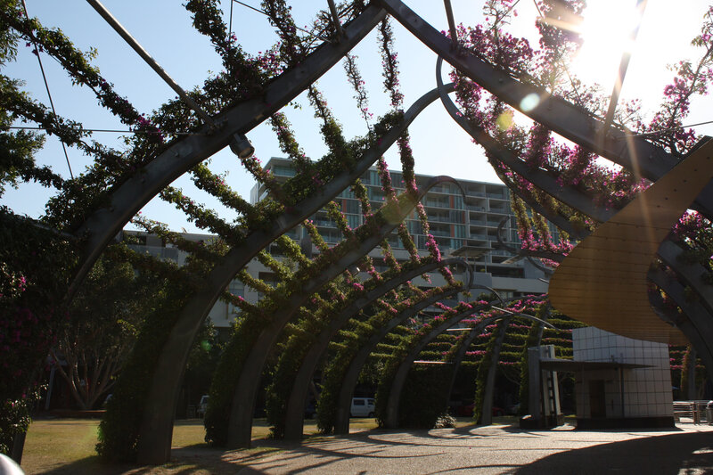 Floral archway in urban park