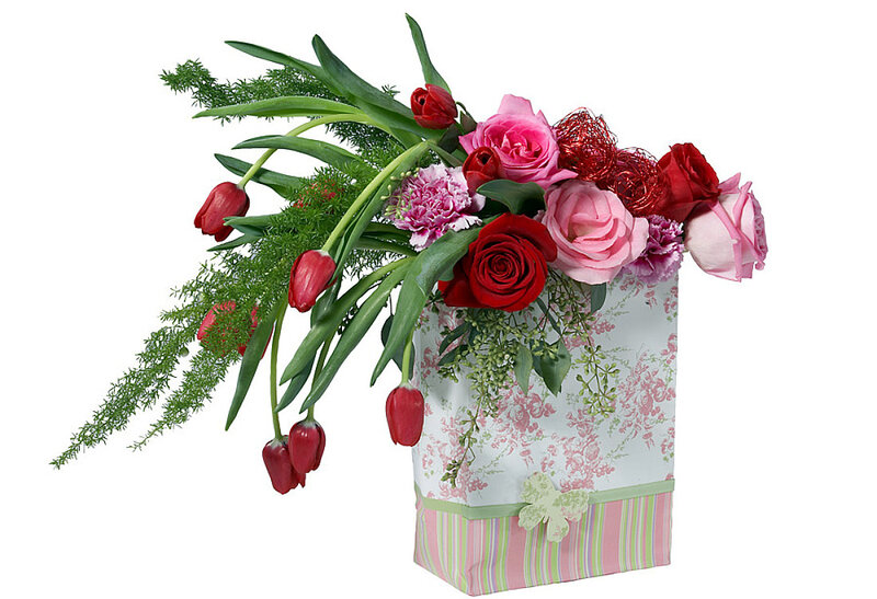 Floral arrangement in a gift bag
