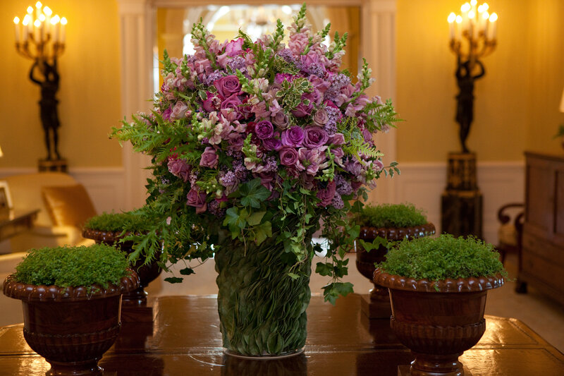 Floral arrangement in a grand hall